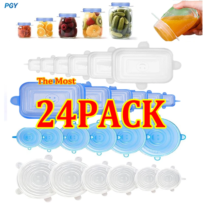 Reusable Silicone Stretch and Seal Lids for Food Storage - Flexible Covers for Bowls and Containers, Keep Food Fresh