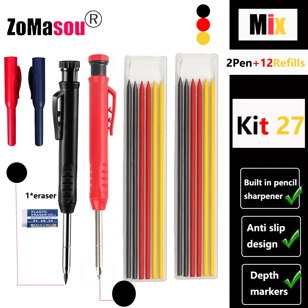 Premium Carpenter's Mechanical Pencil with Deep Hole Marker and Sharpener