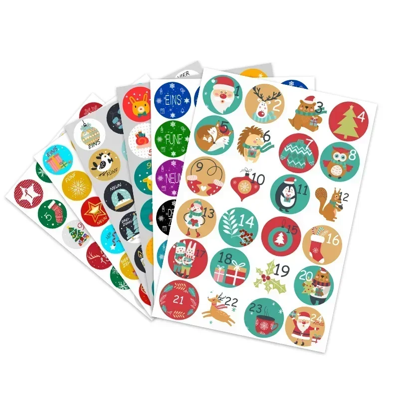 Christmas paper stickers 24pcs/sheet Cookie Candy Seal Stickers DIY Gift Packaging Labels Xmas Decor Merry Christmas Advent Calendar Number Paper Sticker