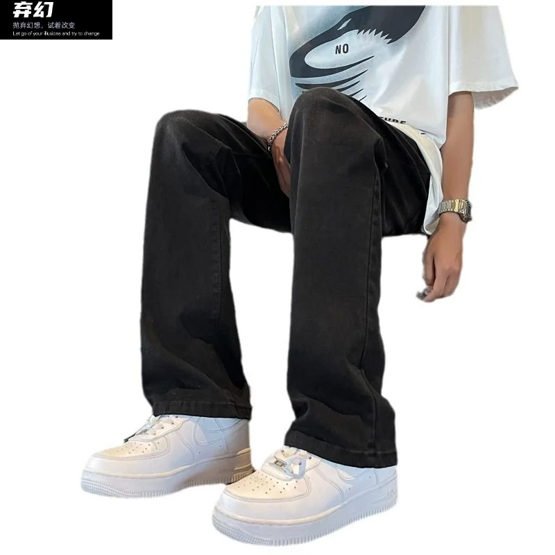 New black jeans men's spring American high street loose versatile straight pants retro minimalist pants