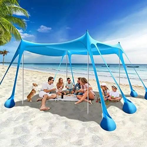 

Tent Canopy Sun Shade, 10x10 FT Portable Family Beach Shade Canopy UPF50+ with 8 Sandbags 4 Aluminum Poles, Pop Up Canopy for Be