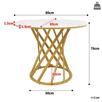 Table à manger ronde, table de cuisine, table basse ronde pour 4, adaptée à la salle à manger, au salon, dessus de table marbré en MDF 80 × 80 × 76 cm 6