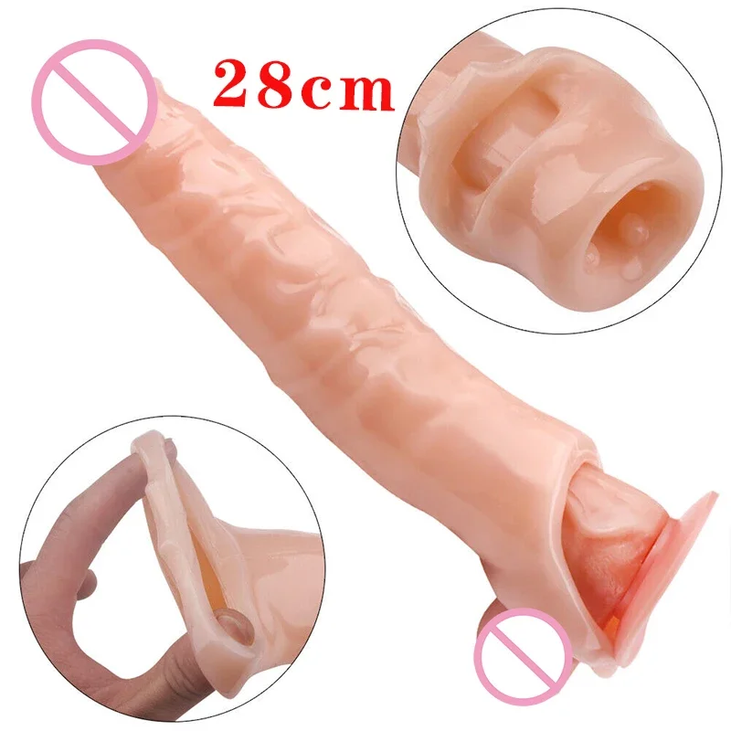 Penis Extender Sleeve,Reusable Big Penis Sleeve Penis Extender Silicone Condom Cock Extension for Men