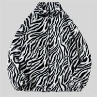Hip Hop Winter Zebra Stripes Jackets Mens Fleece Harajuku Fuzzy Zipper Coat Jackets for Mens Clothes Oversized Streetwear Jacket 1