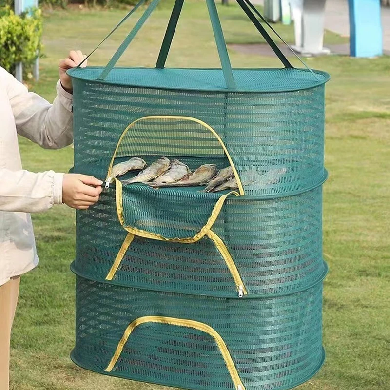 Food Drying Nets Fish Fruit Flowers Zipper Anti-mosquito Windproof Multifunctional Foldable Household Clothes Hanging Basket 2