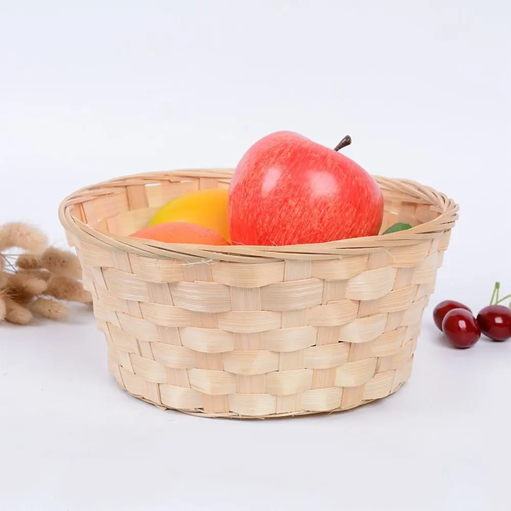 Multifunction Storage Basket Yellow Handmade Rattan Weaving Basket Round Home Decoration Flower Basket For Fruit Bread Sundries 5