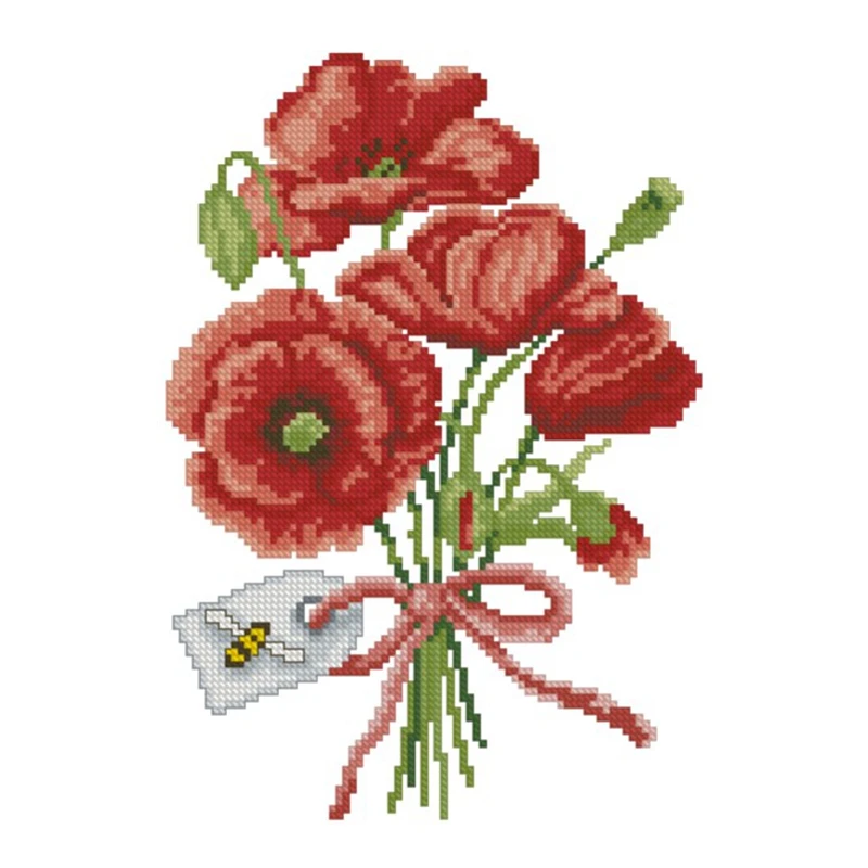 Kit In Cotone A Punto Croce 18Ct 14Ct 11Ct Calico Di Precisione Materiale Ricamato A Mano Avvolto Bouquet Di Fiori Di Papavero Rosso