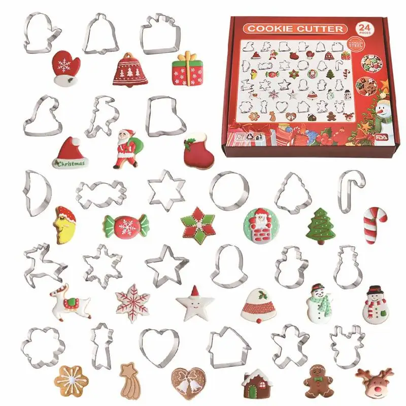 

Christmas Cookie Cutters Gingerbread Cookie Cutters 24 Pieces Biscuit Cutters Snowman Christmas Tree Gingerbread Man Candy Cane