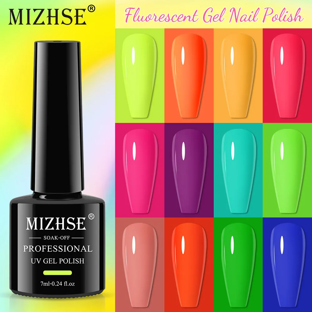 

Неоновый Гель-лак для ногтей MIZHSE 7 мл, флуоресцентный полуперманентный гель зеленого цвета для дизайна ногтей, маникюра, отмачиваемый, аналогичный