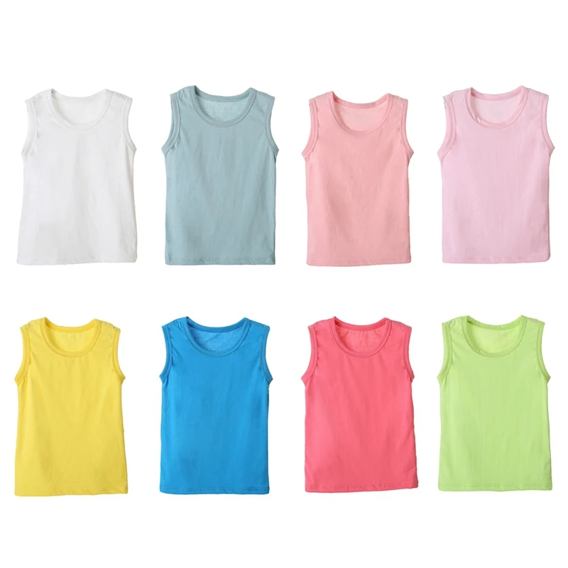 2-9T summer children vest kids girls boys solid color tops sleeveless undershirts tees shirts white cotton breathable T shirt kids tops