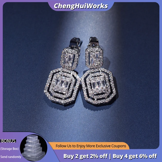 Attractive Full Zircon Drop Hanging Earrings for Women