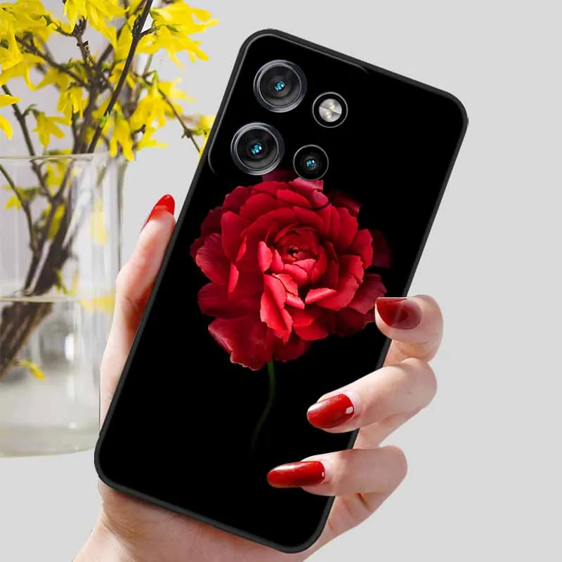 Cartoon Flowers Printed Silicon TPU Case - Soft Black Bumpers