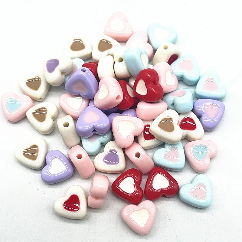 쥬얼리 제작용 오일 드립 복숭아 하트 비즈, 아크릴 루즈 스페이서 비즈, DIY 수제 의류 액세서리, 15mm, 신제품