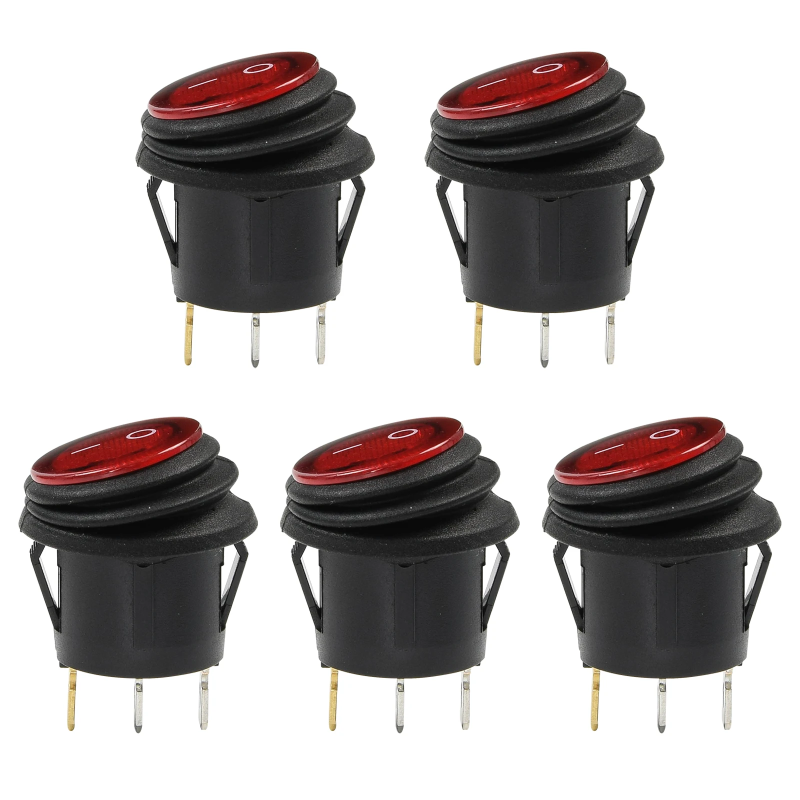 5Pc Car Dc 12V Waterproof Round Rocker Dot Boat Dash Toggle Switch Button Red Led Light Spst On/Off Luminescence Car Accessories