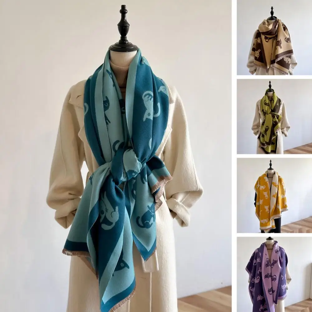 

Зимний шарф с милым котенком, дышащий Элегантный шарф с принтом, удобная теплая мягкая Универсальная Женская шаль, аксессуары для одежды