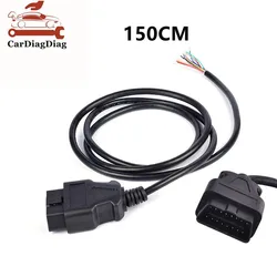 OBD OBD2 16Pin Male Extension Opening Cable Car Diagnostic Interface Connector OBD II Connector OBD 150CM Opening Male Cable