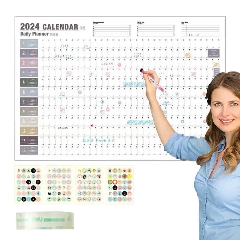 

365 Poster Calendar 12-Month Annual Yearly Wall Planner 2024 Poster Calendars For Wall Work Study Home Wall Planner 2024 Yearly