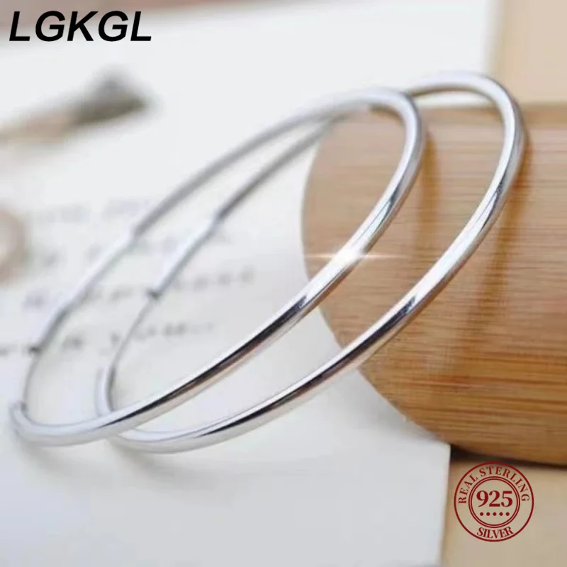 

LGKGL Women 100% 925 sterling silver Hoop Earring Round Circle Loop Gifts Box Packing Simple Silver Hoop Earrings Piercing