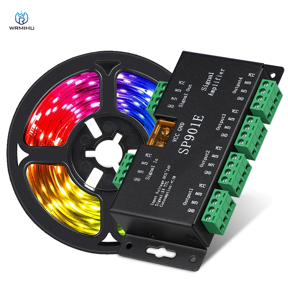 픽셀 RGB LED 스트립 신호 리피터, 주소 지정 가능 드림 컬러 테이프, SP901E SPI 신호 증폭기, WS2812B WS2811 WS2813, DC 5V-24V