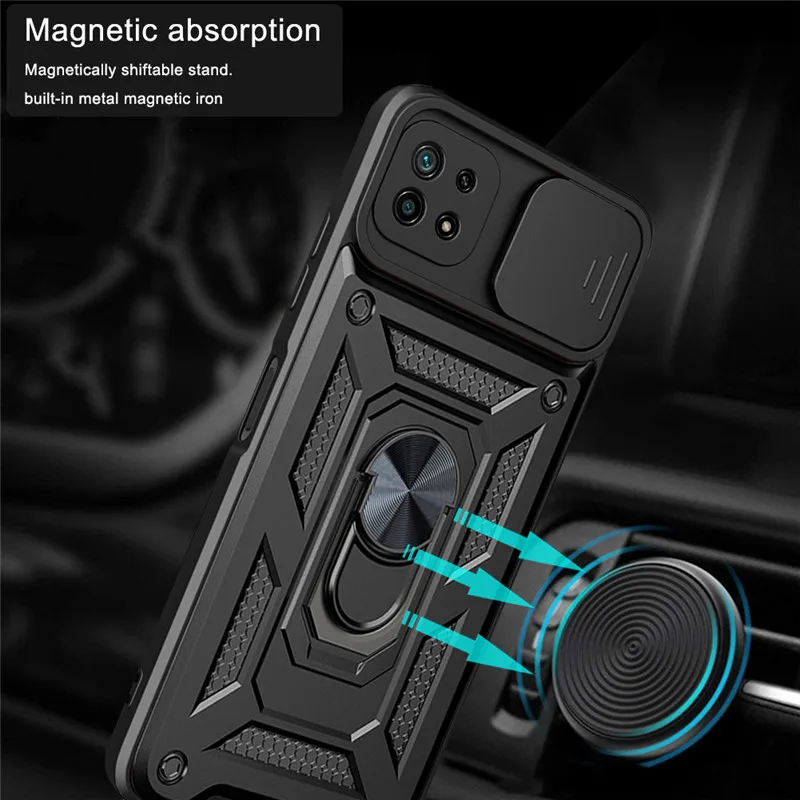 Shockproof Slide Lens Armor Phone Case with Magnetic Ring Holder - Enhanced Protection