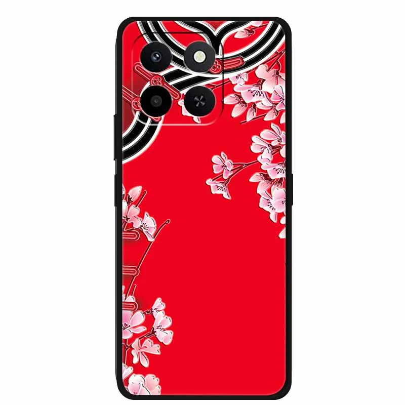 Embossed Floral Black Silicone Soft Back Cover - 3D Protective Case