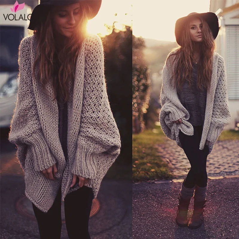 

2023 New Batwing Sleeve Knitted Cardigan Sweaters Women Fashion Oversized Shrug Sweater Autumn Winter Warm Long Sweater Jumpers