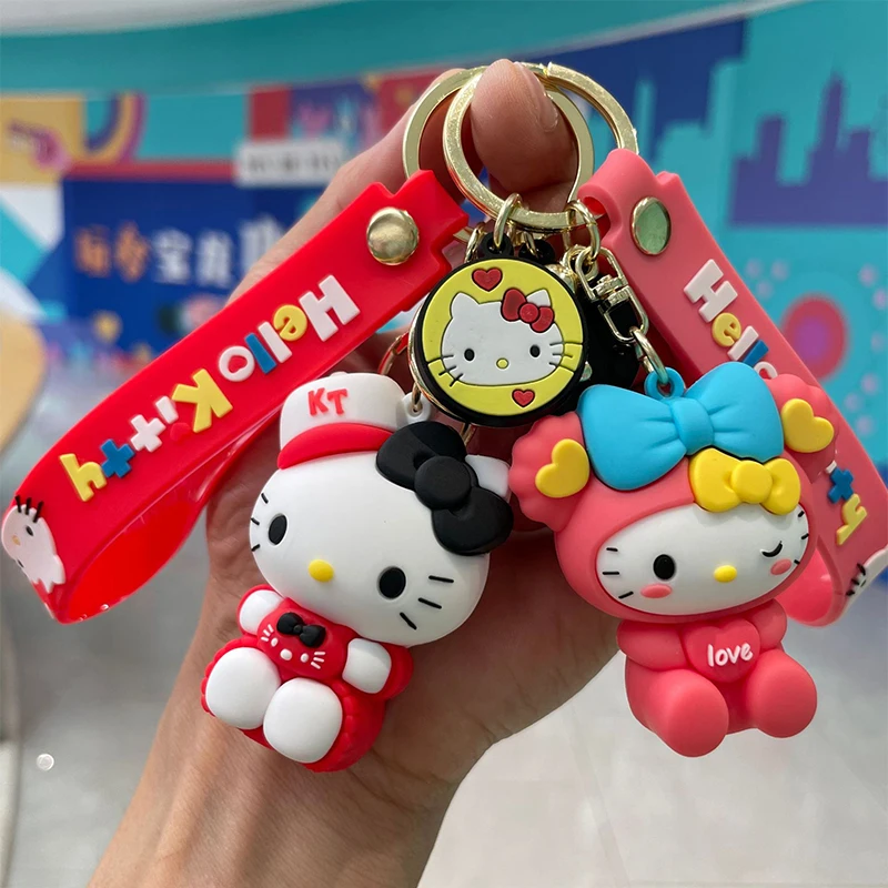 

Kawaii Anime Hello Kitty Bag Pendant Sanrio Cute Cartoon Kt Cat Bow Tie Doll Keychain Kids Gifts Toys for Girls