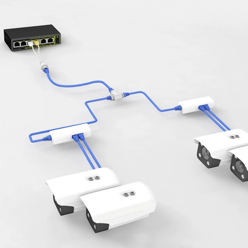 

20CB POE Splitter 2-in-1 Network Cabling Connector Three-way RJ45 Connector for Security Camera Install Accessories