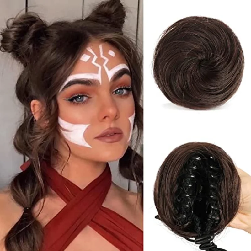 2-piece mini claw clip hair bun messy Cat's ears hair bun extension synthetic doughnut wig accessories