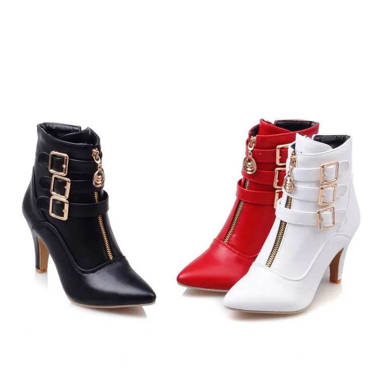 Sexy Autumn Women's Boots Ladies Platform Shoes Slender heel Heel Stretch Black Ankle Boots for Women Belt buckle women Boots