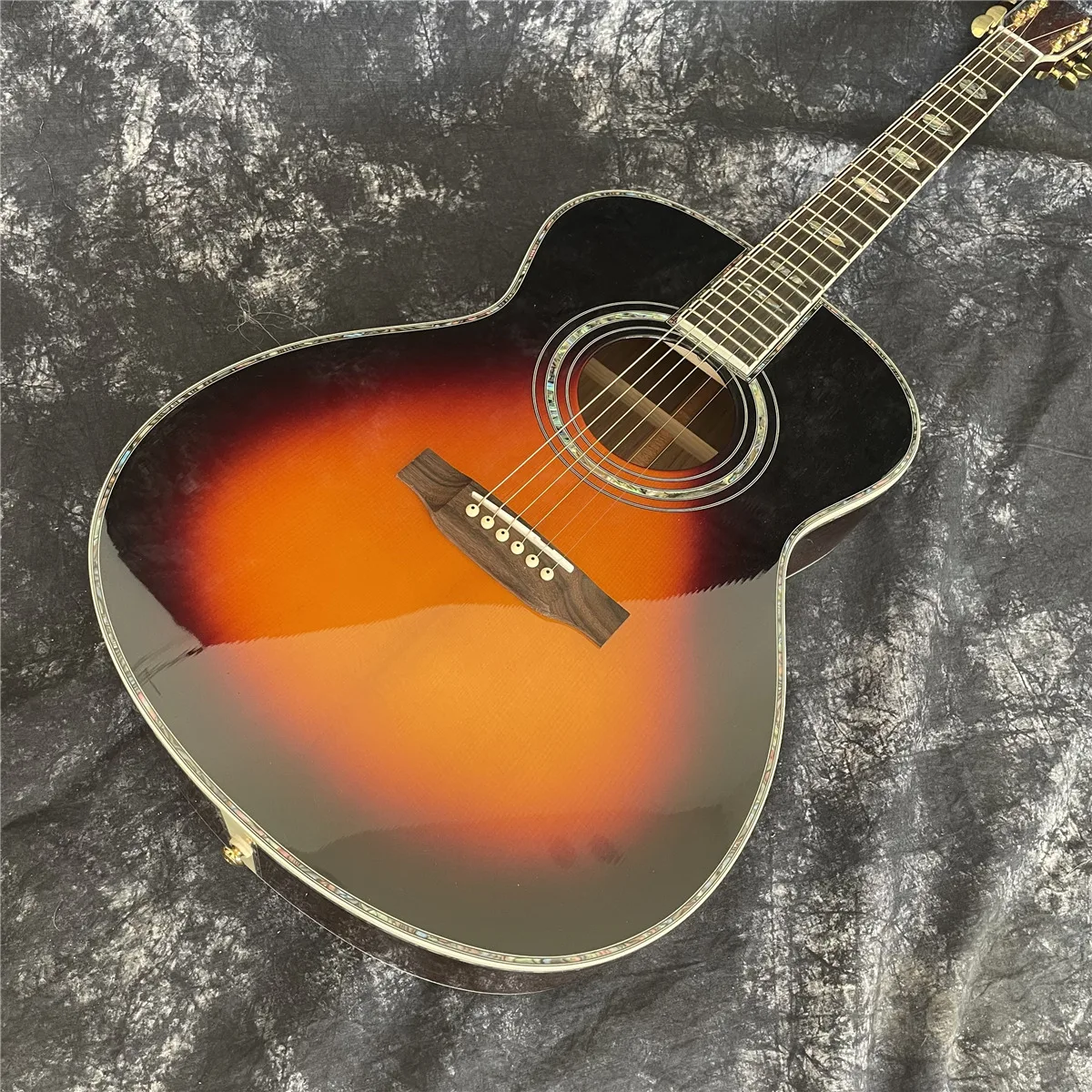 

40" Sunburst OM Type 45 Model Acoustic Guitar Solid Spruce Top Ebony fingerboard Abalone Inlays Guitar