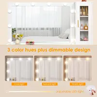 49.2" Large Vanity Desk with Mirror and Lights,White Makeup Vanity Table with Glass Top,Stool,Makeup Desk with Power Outlet 3