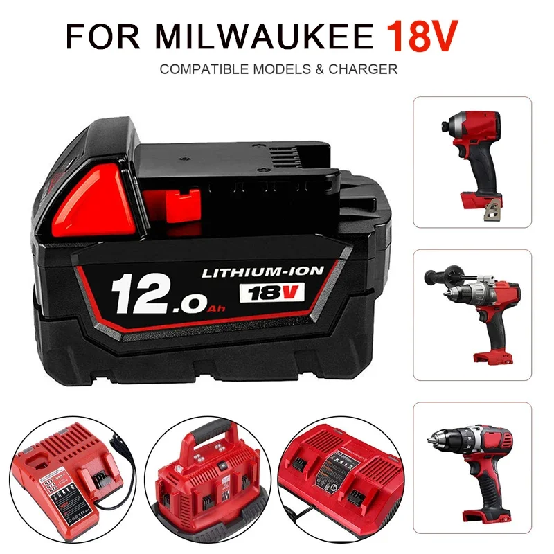 

Rechargeable Batteries For Milwaukee M18B5 XC Lithium ION Battery 18v 9.0/6.0/12.0Ah battery charger For Milwaukee M18 12V~18V