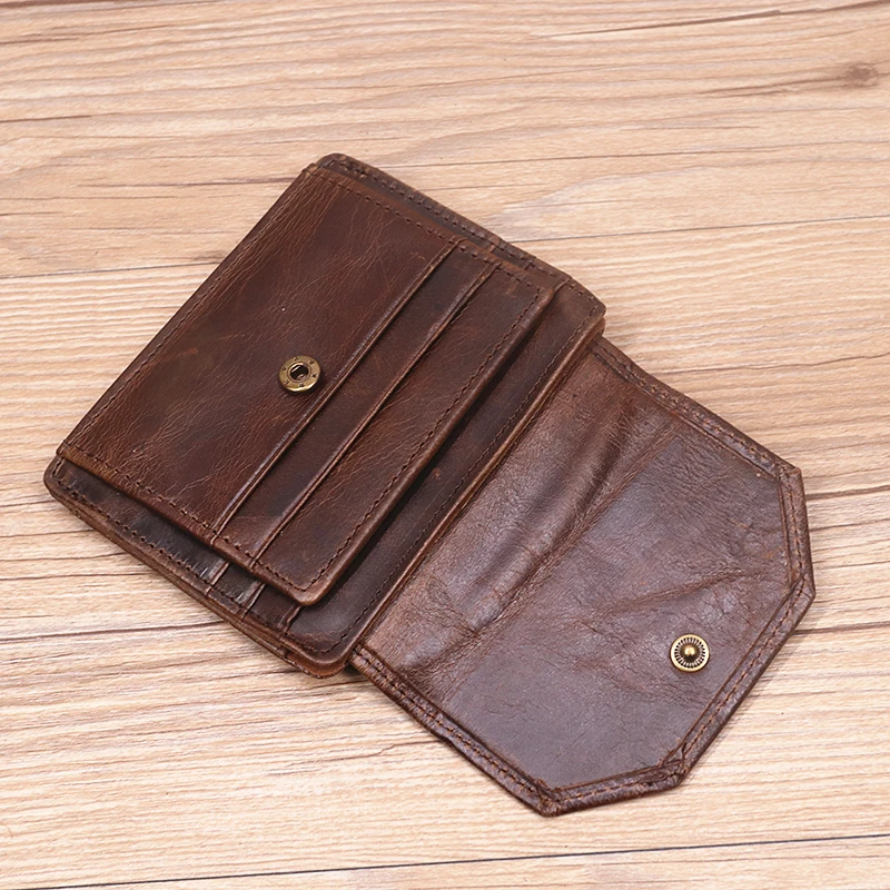 Echtleder-Geldbörse für Herren, RFID-blockierend, Original-Rindsleder, Vintage, kurze Herren-Geldbörse mit Kartenhalter, Ausweisfenster, Münzfach – Detail 8