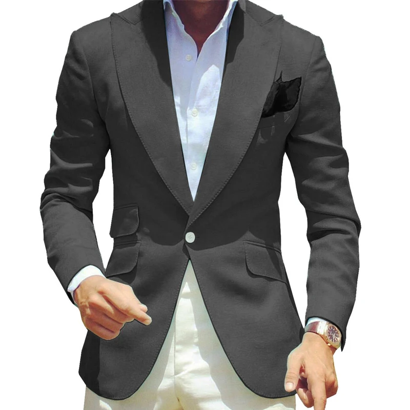 Slim Fit Casual Suit For Men With Peaked Lapel One Button Custom Wedding Tuxedo For Groomsmen Man Fashion Clothes Set