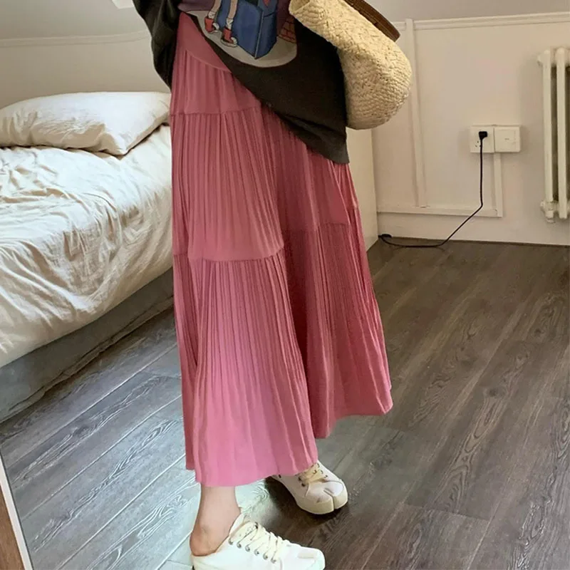 Summer Fashion Pleated A Line Maternity Long Skirts Warm Loose Belly Clothes for Pregnant Women Casual Pregnancy