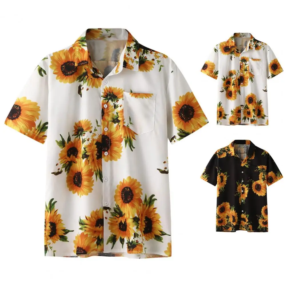 

Great Men Shirt Colorful Printing Summer Top Eye-catching Short Sleeve Beach Shirt Buttons