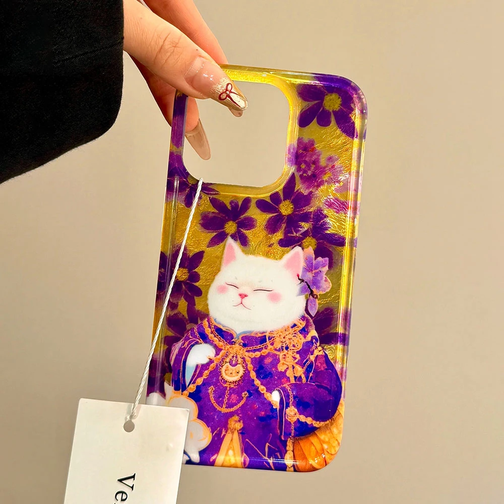 Retro Purple Cat Flower Vortex Texture Phone Case Cover