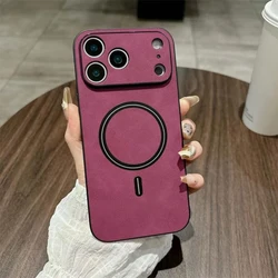 Luxury Leather Shockproof Phone Case with Magnetic Wireless Charging Compatibility - iPhone 12 Pro Max (Wine Red)