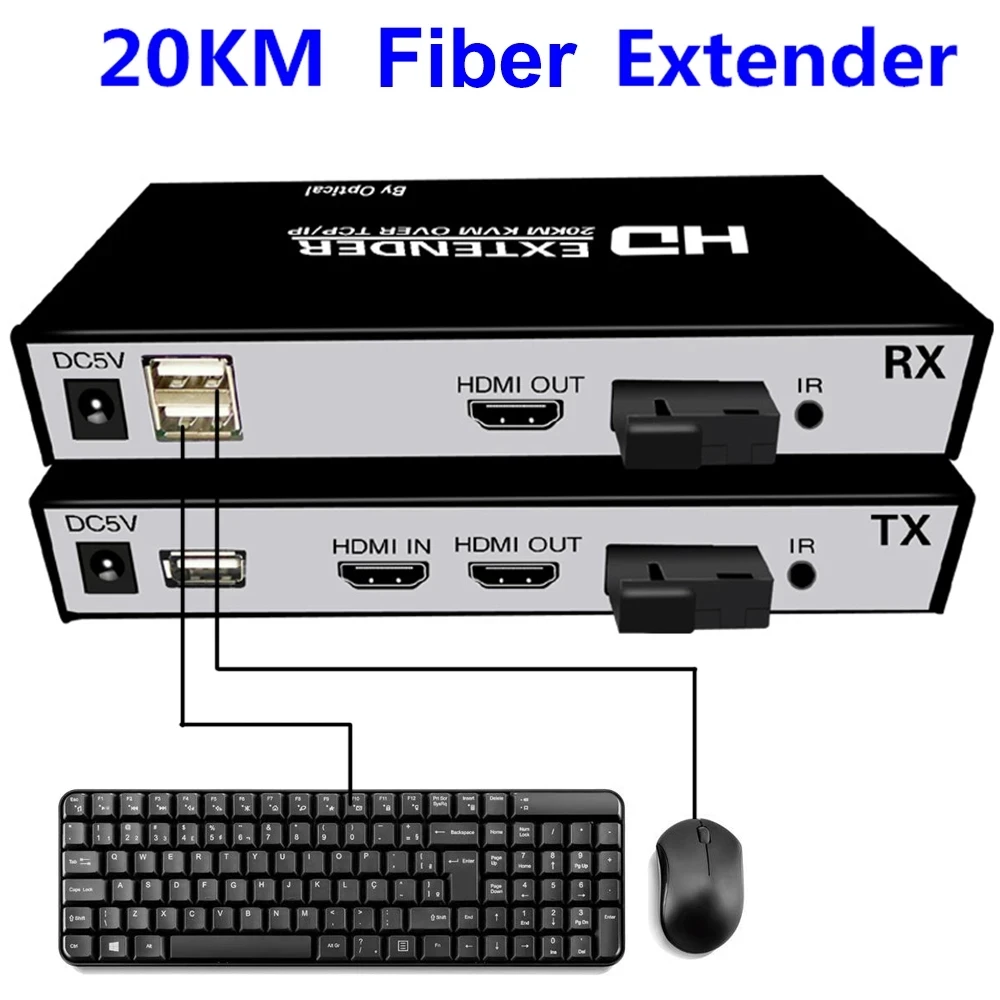 Transmissor de Vídeo Loop sobre sc Cabo de Fibra para Ps4 pc para tv Hdmi Fibra Óptica Kvm Extender Receptor Ps5 Dvd Monitor 20km Usb - Image 5