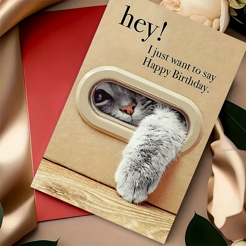 장난스러운 고양이 발 디자인, 봉투가 포함된 생일 축하 카드, 고양이 애호가, 가족, 친구들을 위한 최고의 선물, 귀여운 고양이 생일 카드