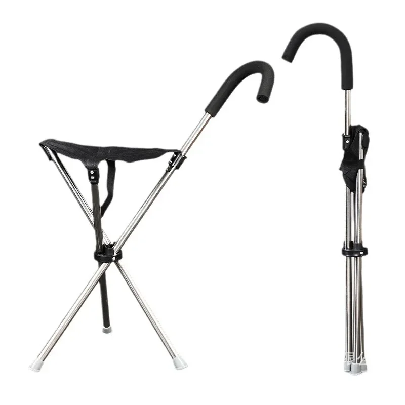 Outdoor Foldable Crutch Chair Elderly Walking Aid Crutch Stool