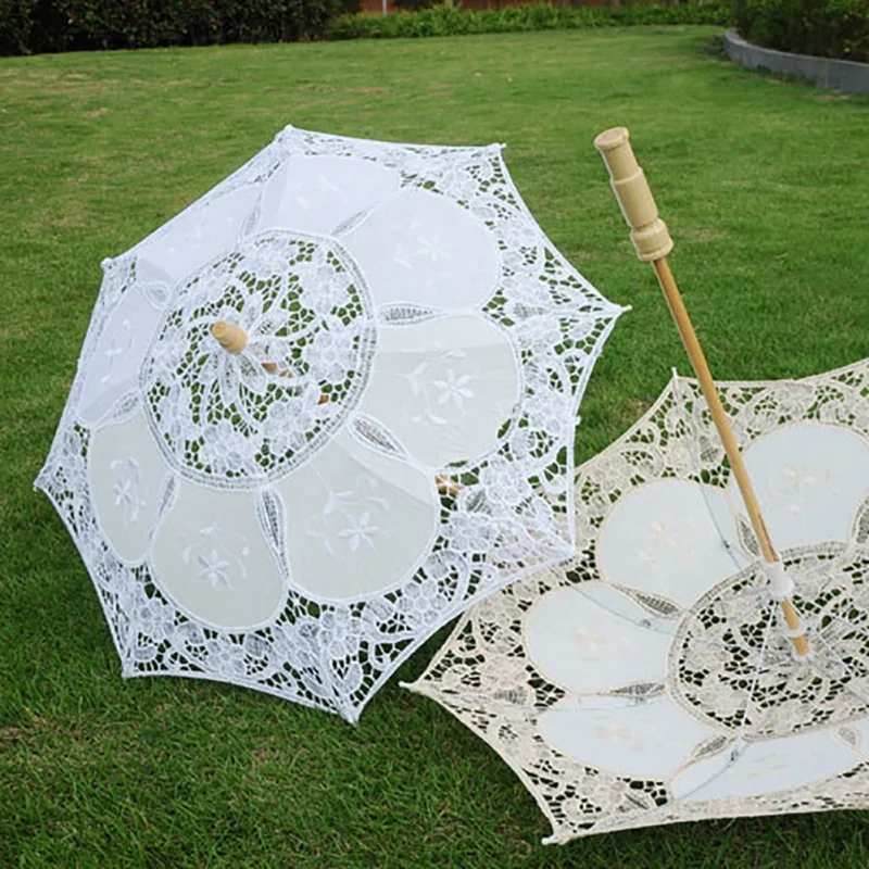 Cotton Lace Bridal Umbrella 43cm Bridal Lace Parasol Set