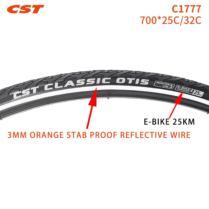 CST 700C Road Bike Tire 700*25C C1777 E-bike Parts 700*32C Low resistance 3mm stab proof reflective strip Thickened bicycle tire