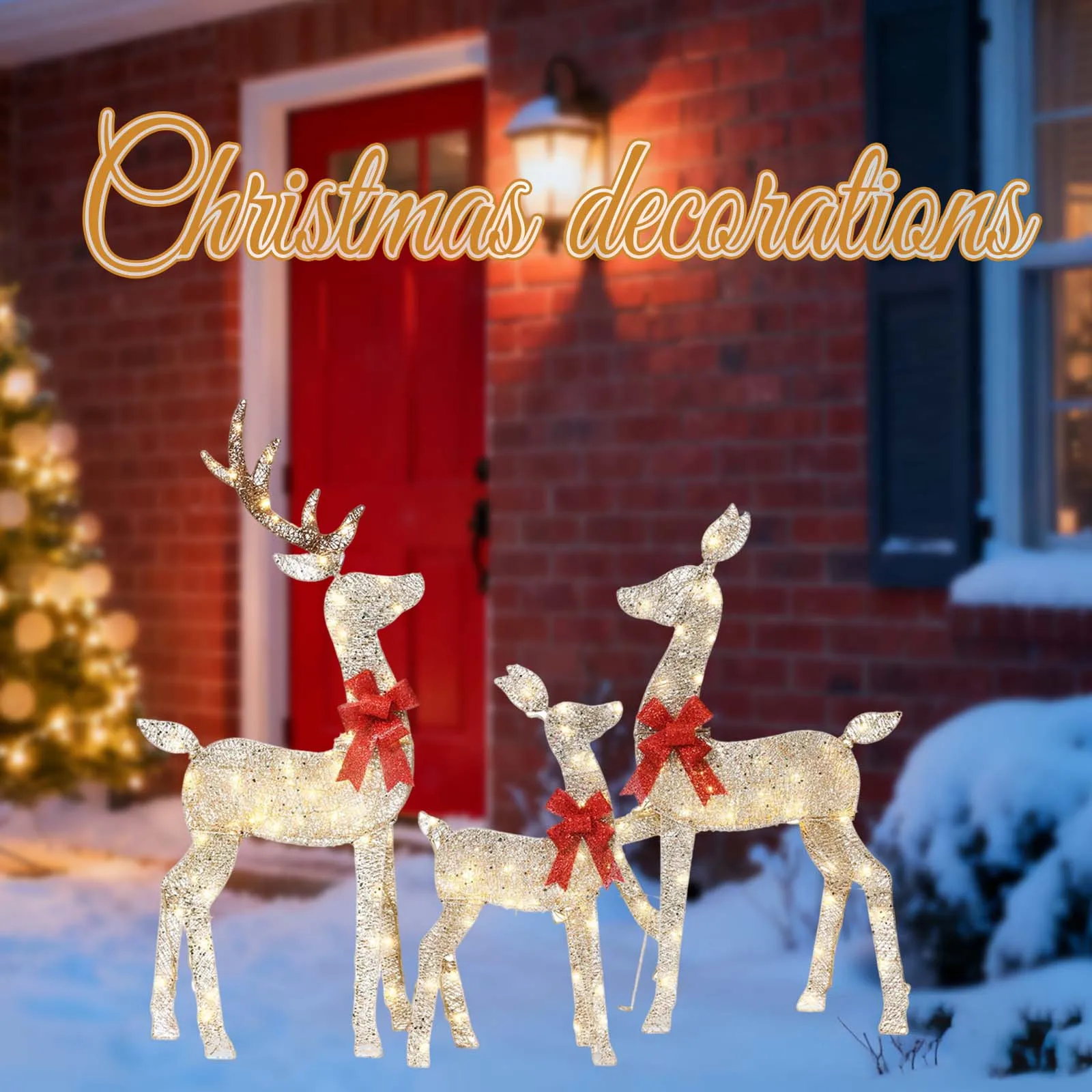 Beleuchtetes 2,5D 3-teiliges Rentier-Familienset mit 145 warmen LED-Lichtern, Weihnachtsdekoration für den Außenbereich für Hof und Veranda, passend für Weihnachtskörper. – Detail 1