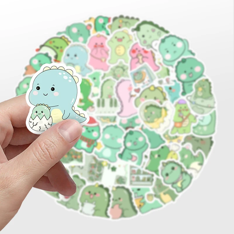 50pcs/pack Kawaii Dinosaur Stickers Cute Cartoon Waterproof Stickers DIY Scrapbooking Journal Decoration Stationery Gift Office