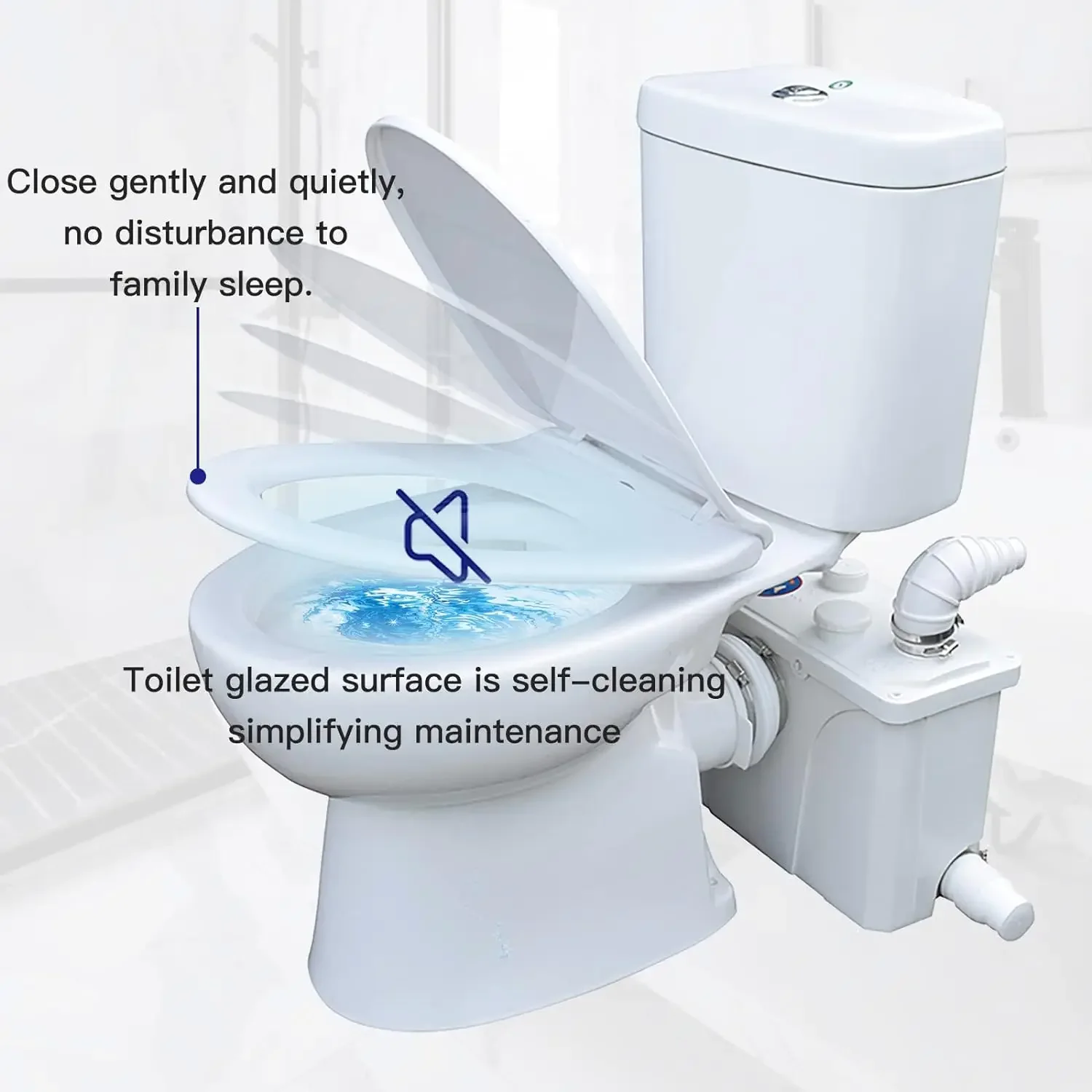 PumpThree Piece Round Bowl Toilet with Macerating Pump Macerating Upflush Toilet Kit Macerating Toilet 3