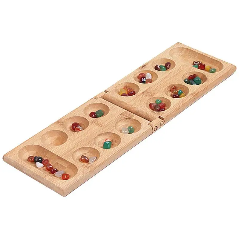 

African Mancala Board Game Portable Folding Wooden Board Chess Set With Colorful Stones Party Entertainment Toy for Family