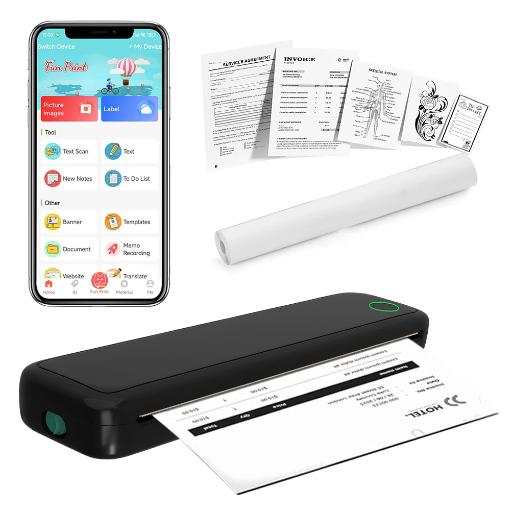 A4 Portable Thermal Printer Inkless Bluetooth-Compatible Wireless Mobile Travel Printer with Printing Paper Min A4 Label Maker