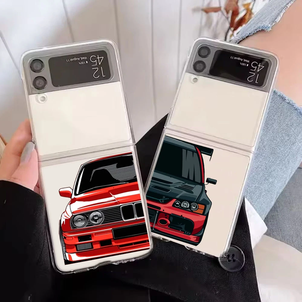 Coole Sportwagen-Comic-Handyhülle für Samsung Galaxy Z Flip 6 ZFlip 8 5 7 Harte Transparente Hülle für Samsung ZFlip4 ZFlip3